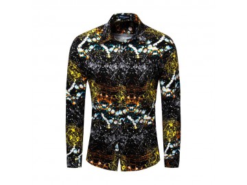 Camisa Estampada Masculina - Preto/Dourado 