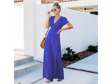 Vestido Longo Poá - Azul