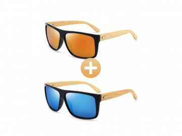 kit 2 Óculos Polarizado com Hastes em Bambu - Laranja e Azul 