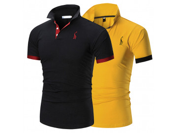 Kit 2 Camisas Polos Masculina Animals - Preto e Amarelo 