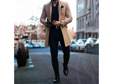 Sobretudo Masculino Elegante Vintage com Botões - Caqui 