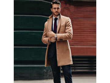 Sobretudo Masculino Elegante Vintage com Botões - Caqui