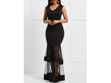 Vestido Longo Elegante Tule - Preto